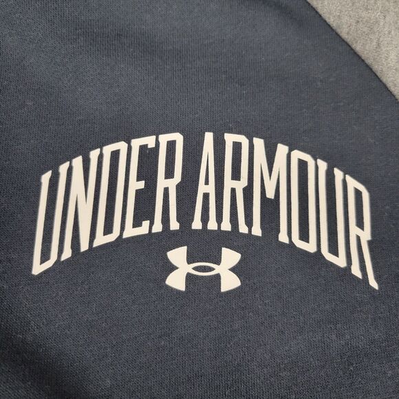 Under Armour Mens 2XL Sweatshirt Wordmark Rival Fleece Hoodie Black Gray - Picture 2 of 10